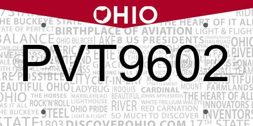 PVT9602 Ohio License Plate