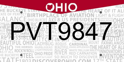 PVT9847 Ohio License Plate