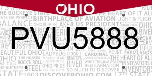 PVU5888 Ohio License Plate