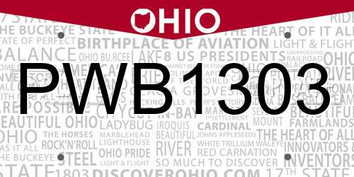 PWB1303 Ohio License Plate