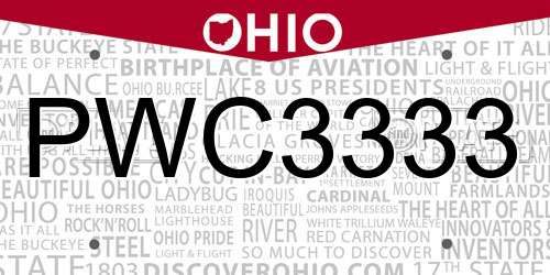 PWC3333 Ohio License Plate
