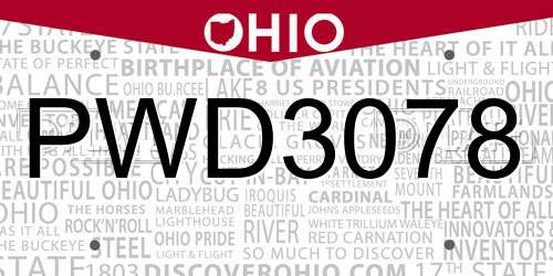PWD3078 Ohio License Plate