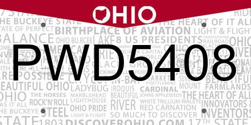 PWD5408 Ohio License Plate
