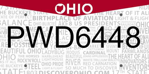PWD6448 Ohio License Plate