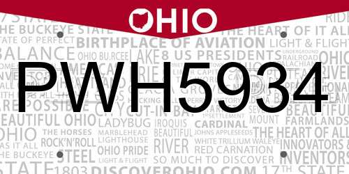 PWH5934 Ohio License Plate