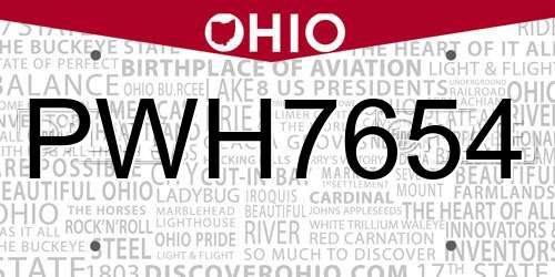 PWH7654 Ohio License Plate