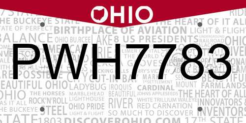 PWH7783 Ohio License Plate