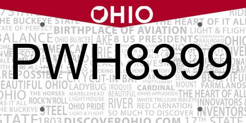 PWH8399 Ohio License Plate