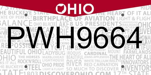 PWH9664 Ohio License Plate