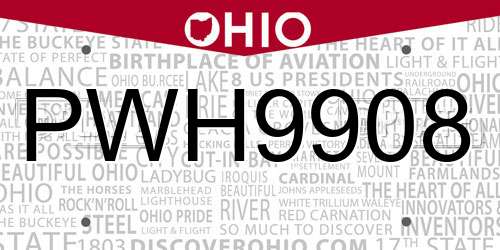 PWH9908 Ohio License Plate