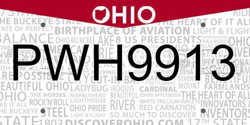 PWH9913 Ohio License Plate