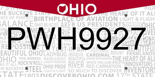 PWH9927 Ohio License Plate