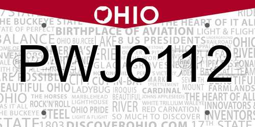 PWJ6112 Ohio License Plate