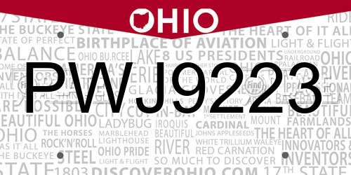 PWJ9223 Ohio License Plate