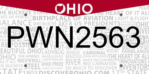 PWN2563 Ohio License Plate