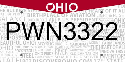 PWN3322 Ohio License Plate