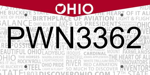 PWN3362 Ohio License Plate
