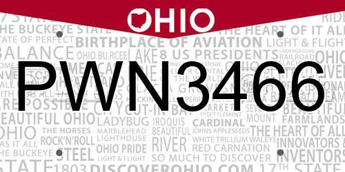 PWN3466 Ohio License Plate