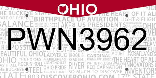PWN3962 Ohio License Plate