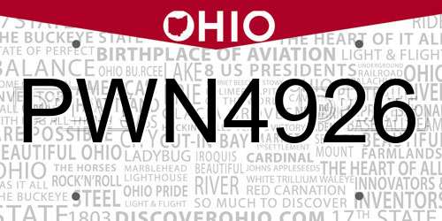 PWN4926 Ohio License Plate
