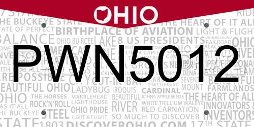 PWN5012 Ohio License Plate