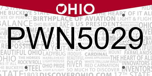 PWN5029 Ohio License Plate