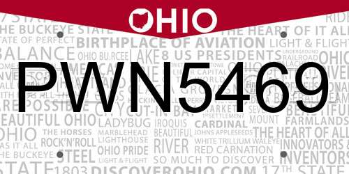 PWN5469 Ohio License Plate