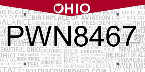 PWN8467 Ohio License Plate