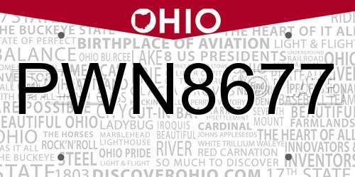 PWN8677 Ohio License Plate