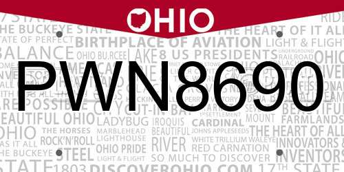 PWN8690 Ohio License Plate