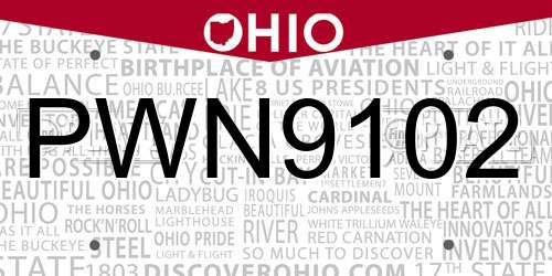 PWN9102 Ohio License Plate