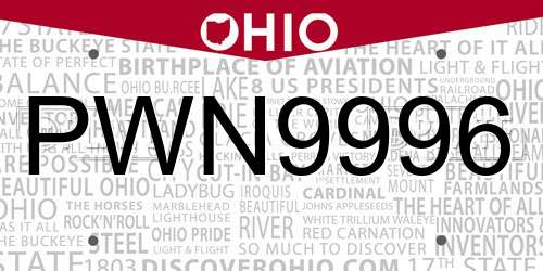 PWN9996 Ohio License Plate