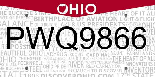PWQ9866 Ohio License Plate