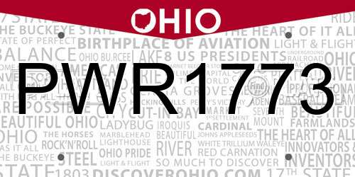PWR1773 Ohio License Plate