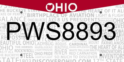 PWS8893 Ohio License Plate