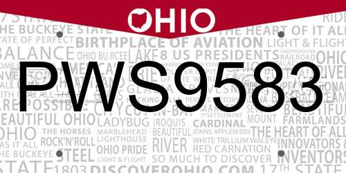PWS9583 Ohio License Plate