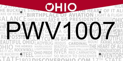 PWV1007 Ohio License Plate