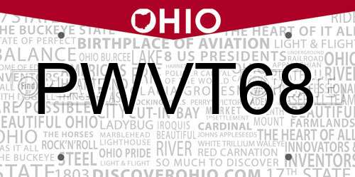 PWVT68 Ohio License Plate