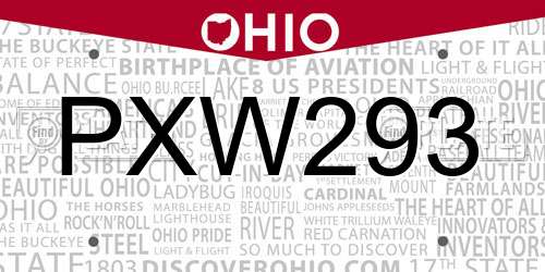 PXW293 Ohio License Plate