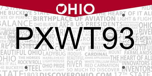 PXWT93 Ohio License Plate