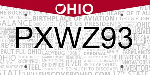 PXWZ93 Ohio License Plate