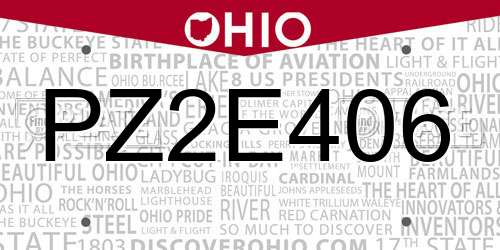 PZ2E406 Ohio License Plate