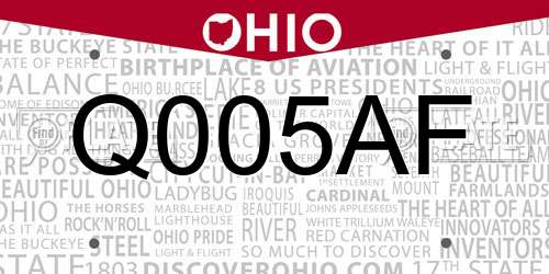Q005AF Ohio License Plate