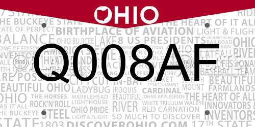 Q008AF Ohio License Plate