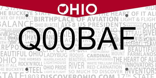 Q00BAF Ohio License Plate