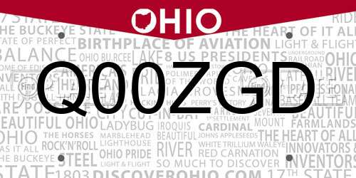 Q00ZGD Ohio License Plate