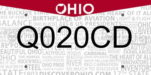 Q020CD Ohio License Plate