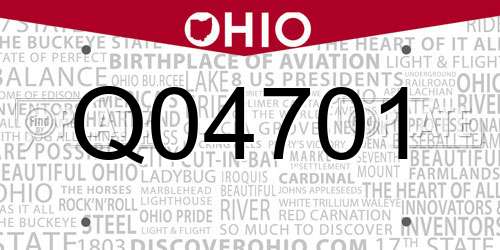 Q04701 Ohio License Plate