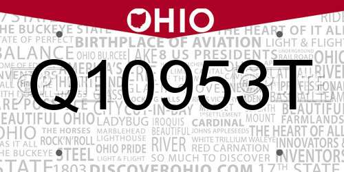 Q10953T Ohio License Plate