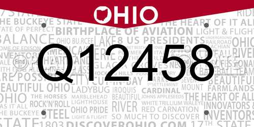 Q12458 Ohio License Plate